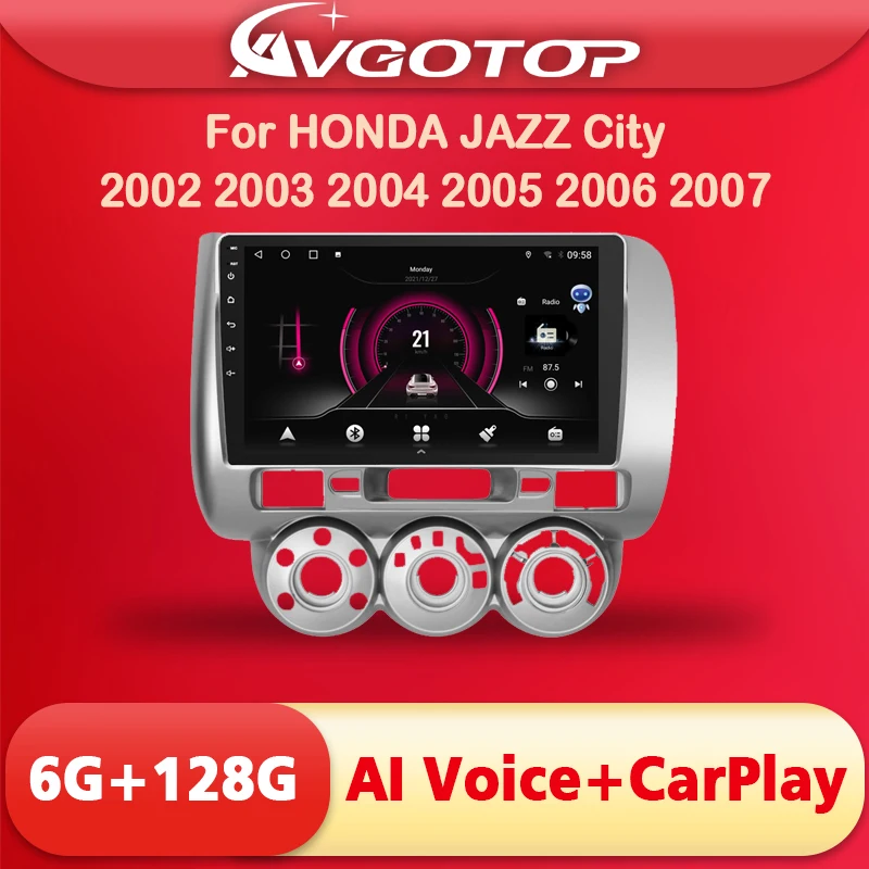 

AVGOTOP Android 11 автомобильный мультимедиа для HONDA JAZZ City 2002-2007 AI голосовой Carplay навигатор стерео GPS Авторадио