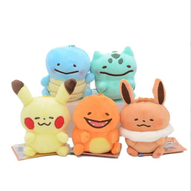 30Pcs/Lot Pikachu Eevee Charmander Squirtle Bulbasaur Plush Doll Backpack Keychain Small Pendant For Children Kids Gift Toy - купить по