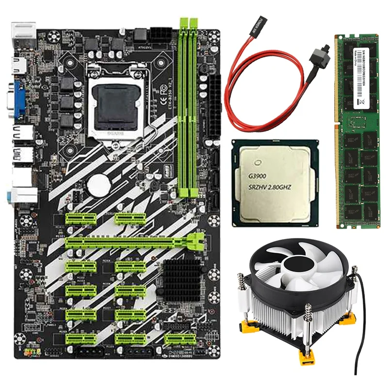 B250 BTC Mining Motherboard with G3900/G3930 CPU+8G DDR4 RAM+CPU Fan+Switch Cable 12 PCI-E Slots LGA1151 SATA3.0 USB3.0
B250 BTC Mining Motherboard with G3900/G3930 CPU+8G DDR4 RAM+CPU Fan+Switch Cable 12 PCI-E Slots LGA1151 SATA3.0 USB3.0