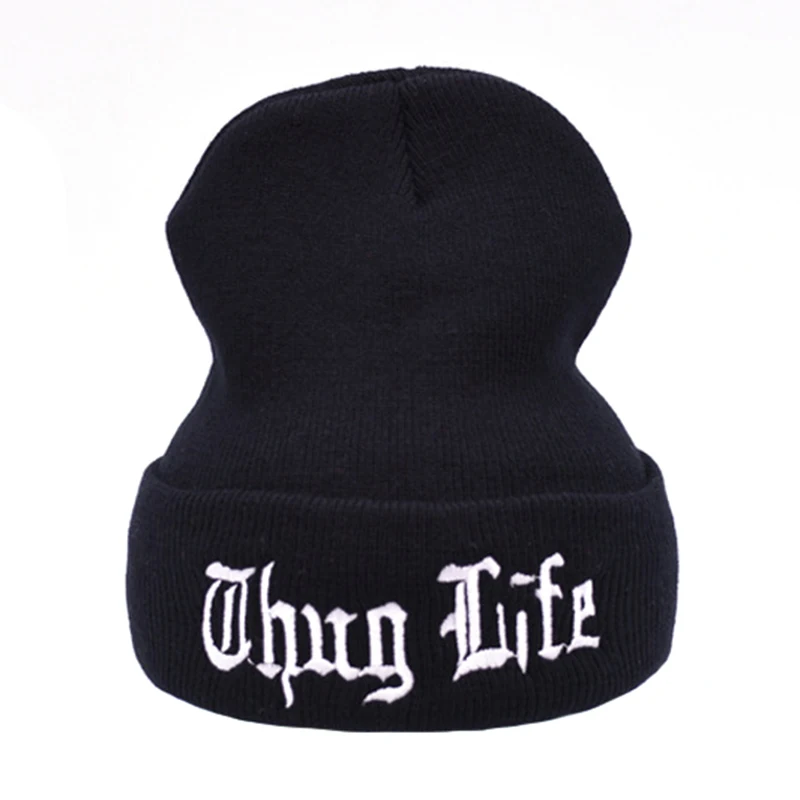 

NEW THUG LIFE Black Letter Beanie Unisex Fashion Hip Hop Mens Beanies Knitted Caps for Women Skullies Gorros Bonnets