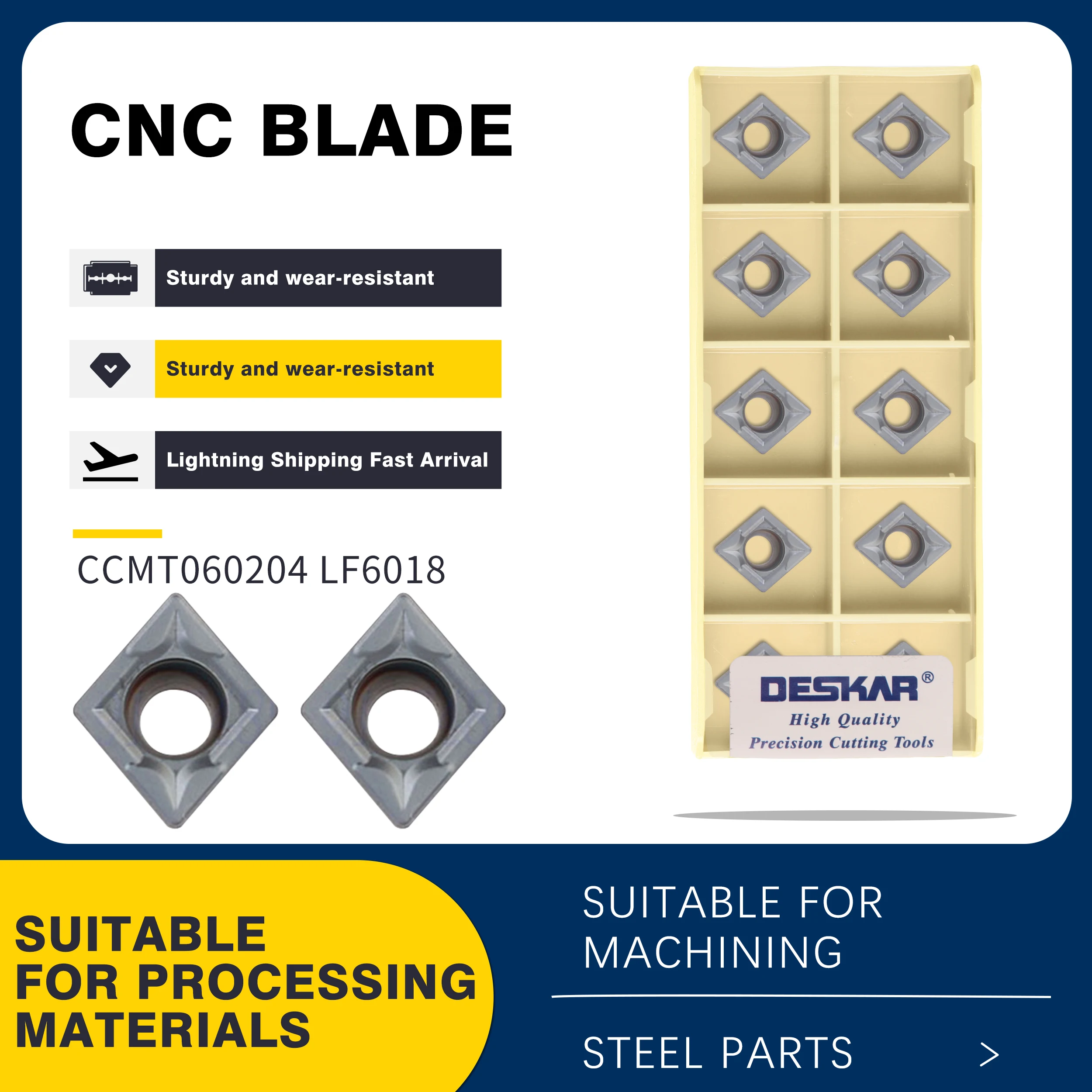 10pcs CCMT060204 LF6018 Carbide Blades CCMT060208 LF6018 CNC Lathe Turning Inserts , For Stainless Steel Processing Lathe Tools
10pcs CCMT060204 LF6018 Carbide Blades CCMT060208 LF6018 CNC Lathe Turning Inserts , For Stainless Steel Processing Lathe Tools