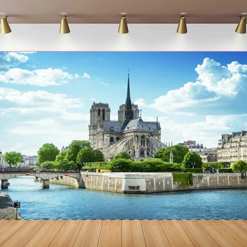 Фон для фотосъемки Paris Eifel Tower Notre Dame de Франция ориентир древнее историческое
