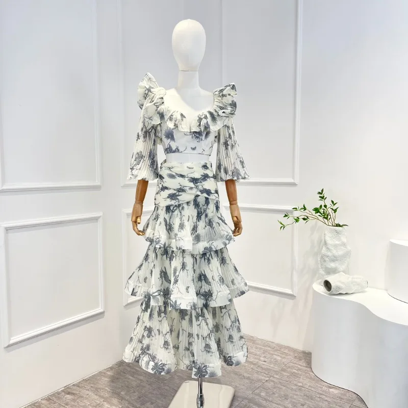 2023 New Spring Summer Top Quality Solid Vintage Luxury Ruffles Short Puff Sleeve Frill Woman Midi Skirt Set
2023 New Spring Summer Top Quality Solid Vintage Luxury Ruffles Short Puff Sleeve Frill Woman Midi Skirt Set