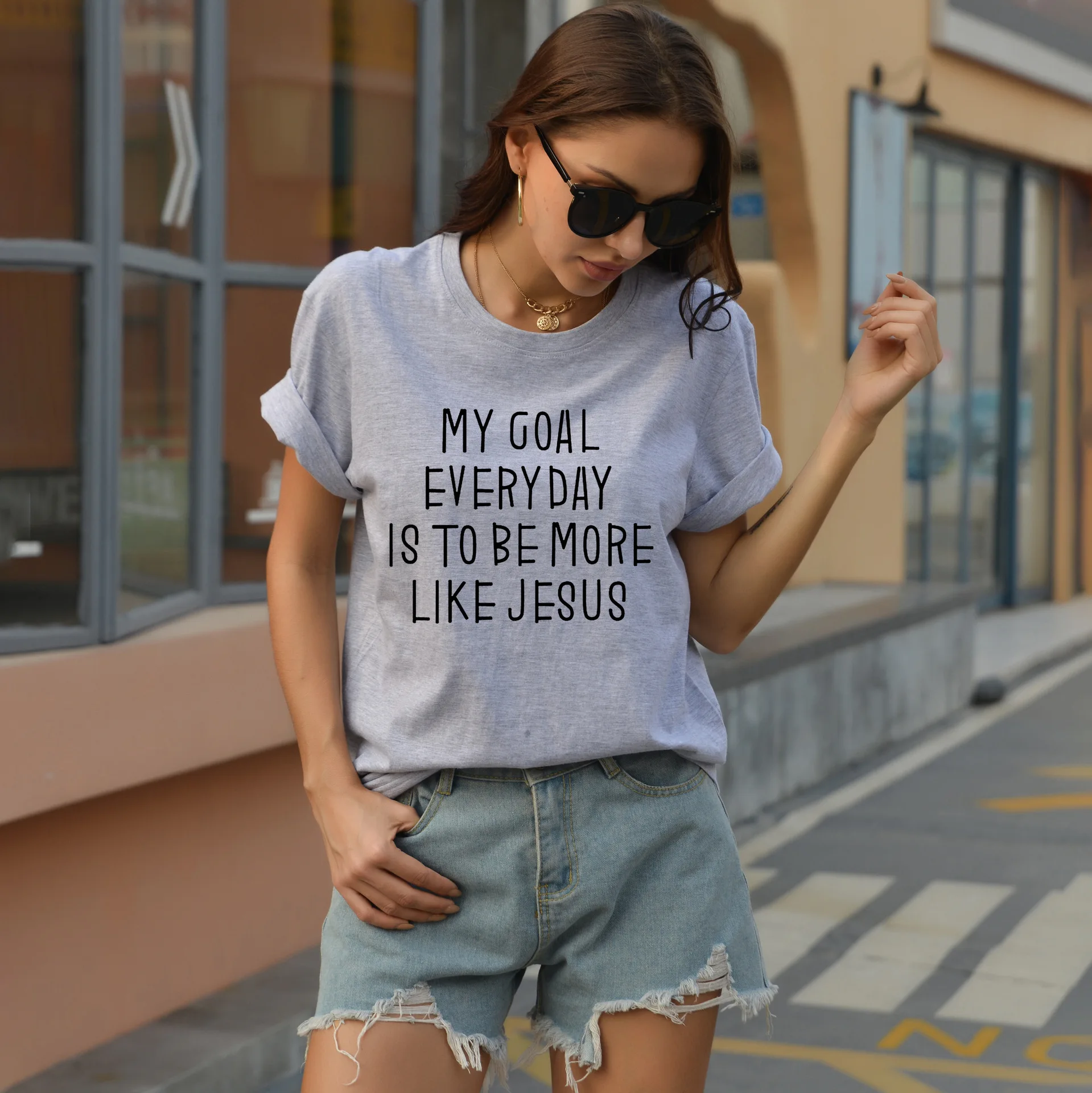 

YRYT New Women's Cotton Top LIKE JESUS Letter Printed Short-sleeved T-shirt Crewneck Casual 100 Cotton T-shirt Top
