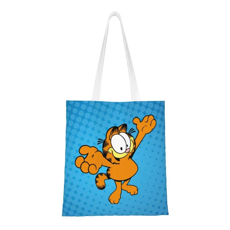 

Recycling Garfields Shopping Bag Women Canvas Shoulder Tote Bag Portable Cartoon Comic Cat Grocery Shopper Bags