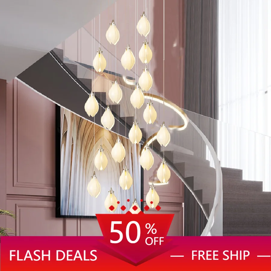 Роскошная Скандинавская Люстра для лестницы, керамические подвесные светильники в виде лепестков магнолии, светодиодные лампы для украшен... 
Роскошная Скандинавская Люстра для лестницы, керамические подвесные светильники в виде лепестков магнолии, светодиодные лампы для украшен...