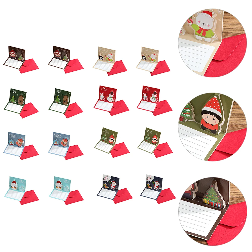 

16 шт. рождественские всплывающие открытки, элегантные благословения, подарочные конверты, бумажные поздравительные Джеммы, милые праздничные открытки ручной работы