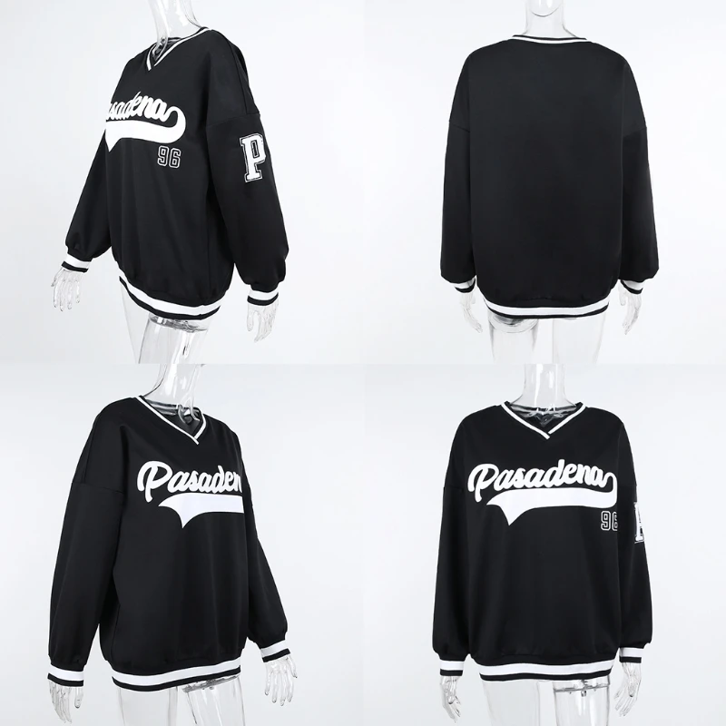 Women Long Sleeve Baseball Sweatshirt Harajuku Letter Print Pullover Top Oversized Loose Striped V-Neck Shirt Streetwear L5YB
Women Long Sleeve Baseball Sweatshirt Harajuku Letter Print Pullover Top Oversized Loose Striped V-Neck Shirt Streetwear L5YB