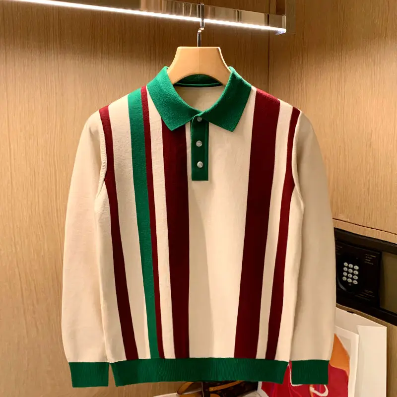Fashion Knit American Retro Oversize Chic Polo Lapel Sweater for Men Spring Autumn Loose Niche High Street Striped Jacket D137
Fashion Knit American Retro Oversize Chic Polo Lapel Sweater for Men Spring Autumn Loose Niche High Street Striped Jacket D137