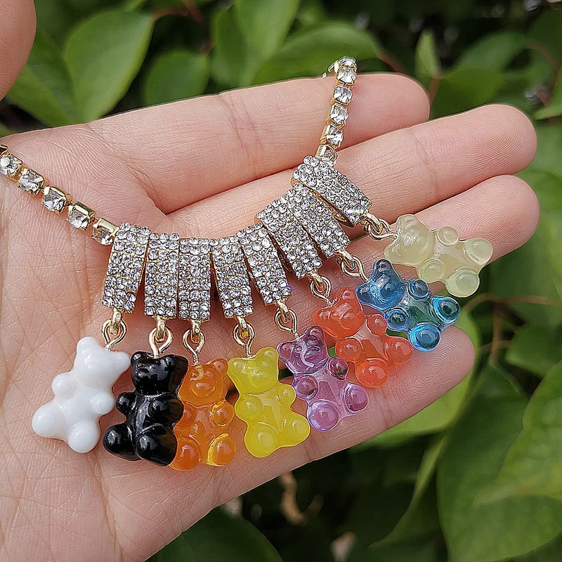 Zircons Gummy Bear Pendant Necklaces Hoop Earrings for Women Girls Trendy Hip Hop Colorful Bear Necklace Fashion Jewelry Gifts
Zircons Gummy Bear Pendant Necklaces Hoop Earrings for Women Girls Trendy Hip Hop Colorful Bear Necklace Fashion Jewelry Gifts