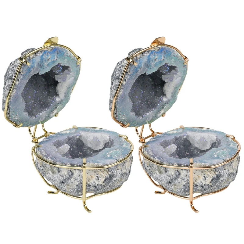 E9LD Handmade Crystal Geode Necklace Box with Metal Stand Rough Quartz Stone Earrings Rings Storage Container Organizer Case
E9LD Handmade Crystal Geode Necklace Box with Metal Stand Rough Quartz Stone Earrings Rings Storage Container Organizer Case