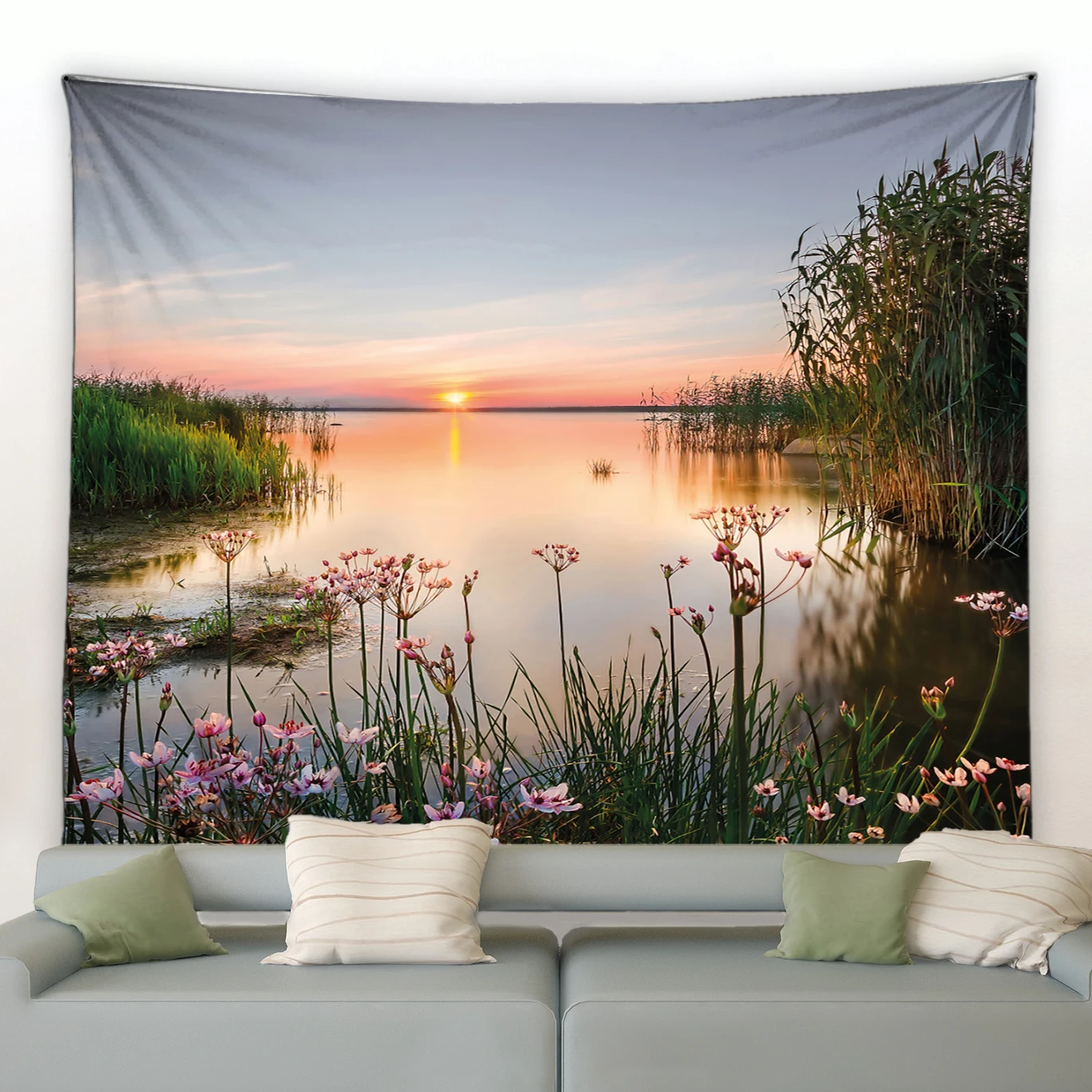 

Country Landscape Tapestry Sunset Dusk Ocean Palm Leaf Forest Waterfall Flower Plant Scenery Garden Wall Hanging Room Home Decor