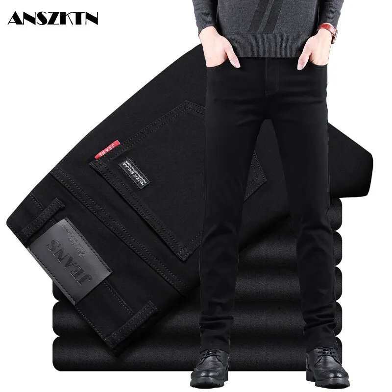 

ANSZKTN Classic Advanced Stretch Black Jeans New Style Business Fashion Denim Slim Fit Jean Trousers Male Brand Jeans Pants