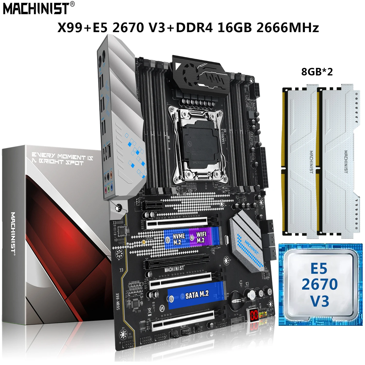MACHINIST X99 материнская плата LGA 2011-3 комплект с Intel Xeon E5 2670 V3 ЦП 16 ГБ = 2*8 DDR4 ОЗУ 2666 МГц ATX