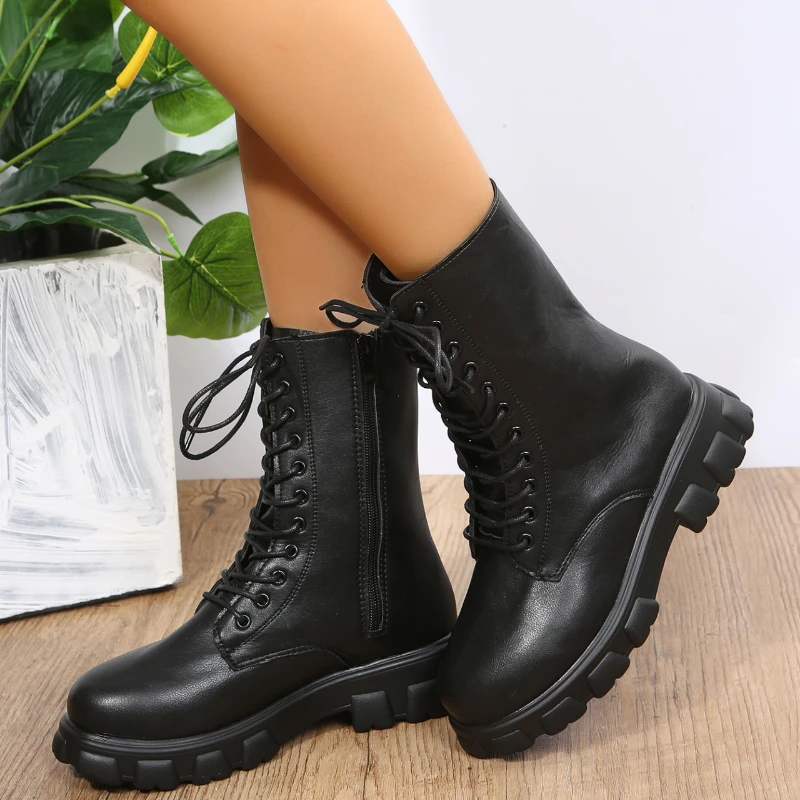 Women's Martens Boots PU Leather White Ankle Boots Autumn Winter Motorcycle Boots Fashion Female Chunky Heel Platform Boots
Women's Martens Boots PU Leather White Ankle Boots Autumn Winter Motorcycle Boots Fashion Female Chunky Heel Platform Boots