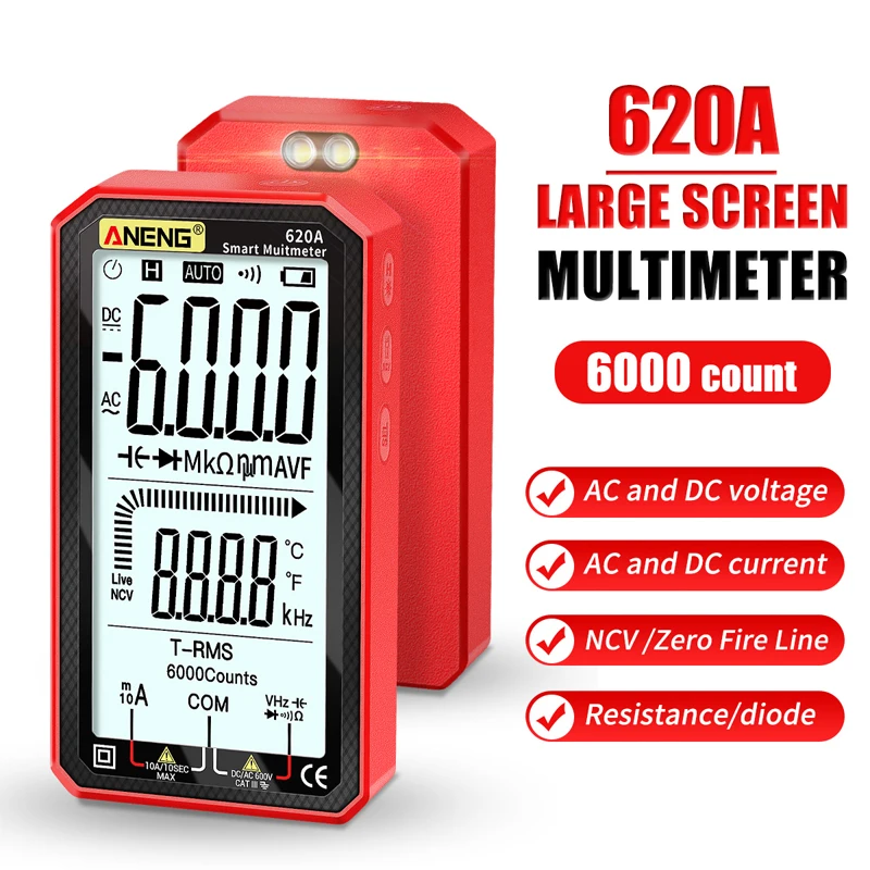 ANENG AN620A Digital Smart Multimeter Transistor Testers 6000 Counts True RMS Auto Electrical Capacitance Meter Temp Resistance
ANENG AN620A Digital Smart Multimeter Transistor Testers 6000 Counts True RMS Auto Electrical Capacitance Meter Temp Resistance