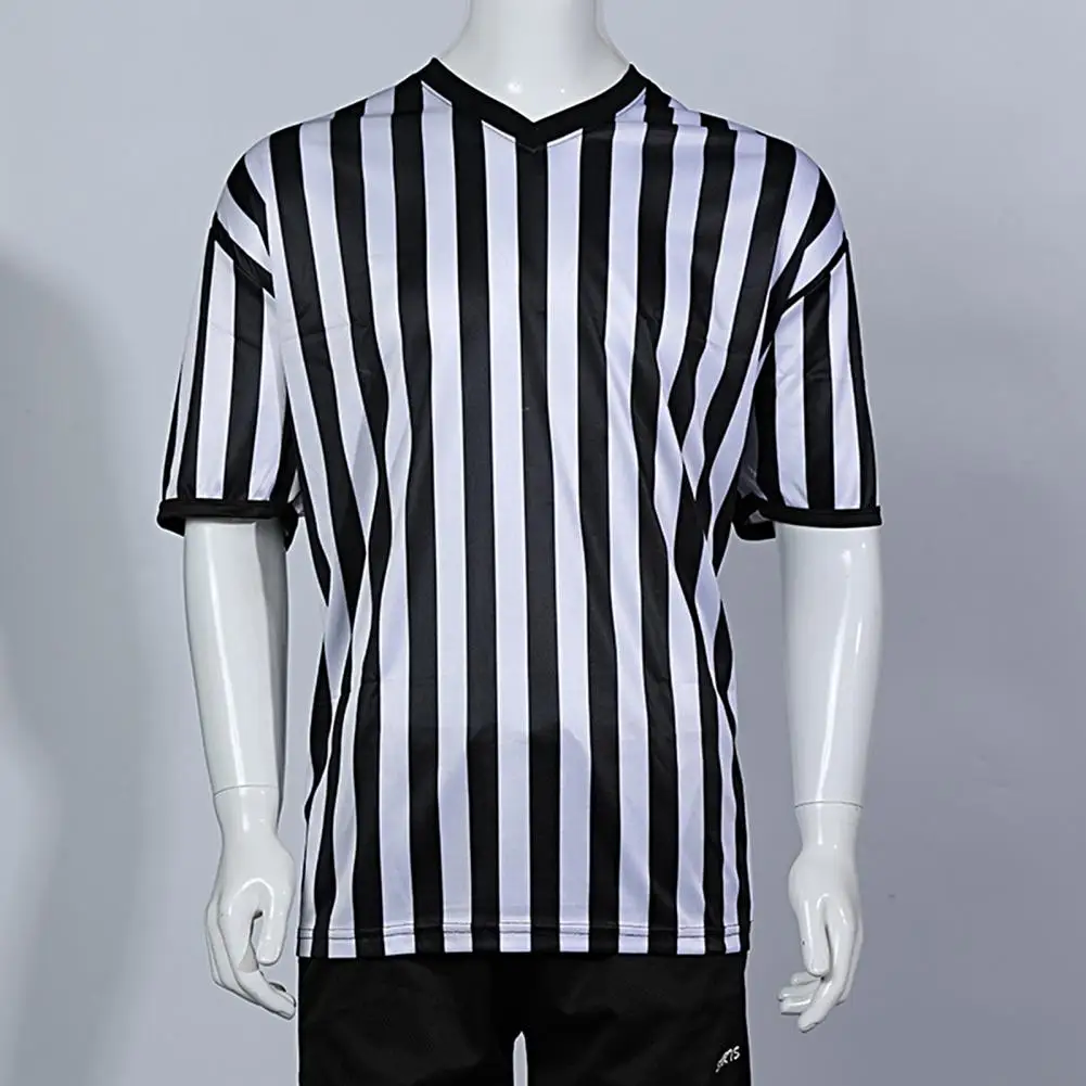 Referee Uniform Striped Shape Short Sleeve V-neck Referee Wearing Polyester Fiber Sporting Goods Collared Referee Shirt
Referee Uniform Striped Shape Short Sleeve V-neck Referee Wearing Polyester Fiber Sporting Goods Collared Referee Shirt