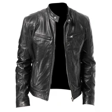2023 PU Jacket Men Fashion Leather Jacket Slim Fit Stand Collar Male Anti-wind Motorcycle Lapel Diagonal Zipper Men Coat
