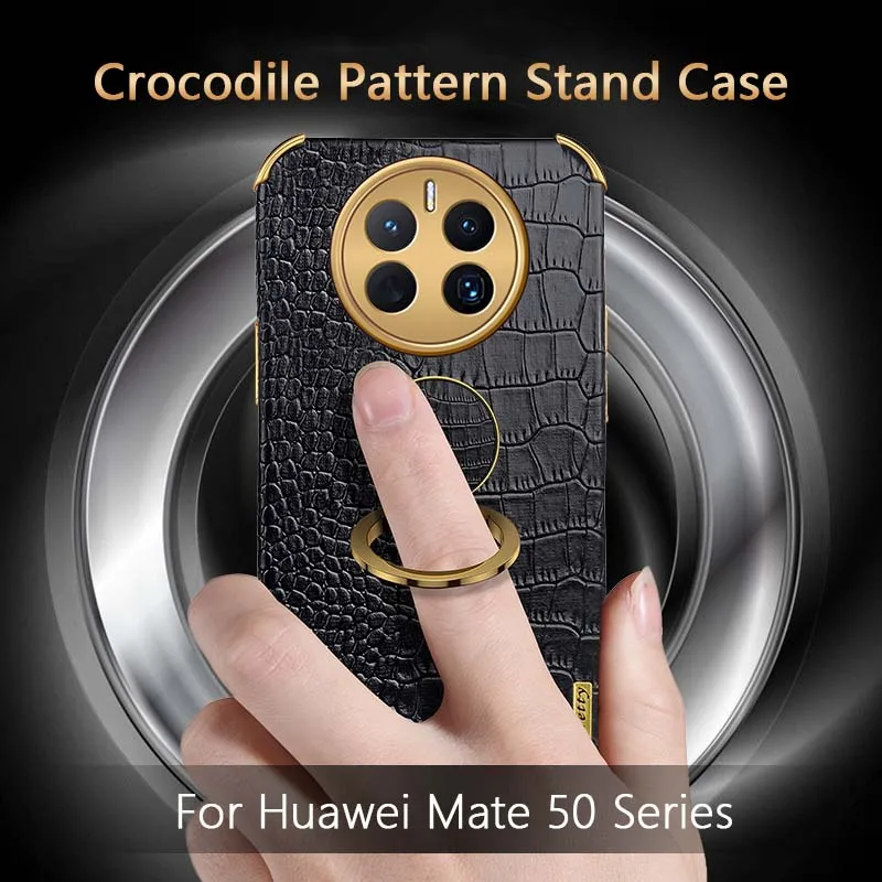 Кожаный чехол-подставка с крокодиловым узором для Huawei Mate 50 Pro чехол телефона