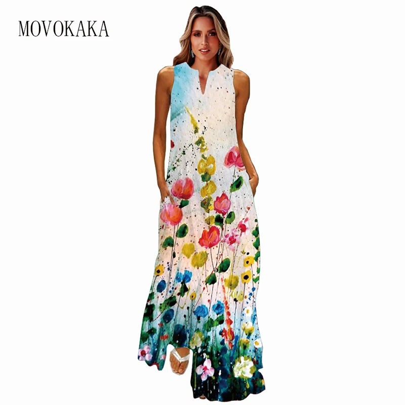 MOVOKAKA Spring Summer Loose Dress Women Beach Casual V Neck Sleeveless Dresses Elegant Party Flowers Printed Vintage Long Dress
MOVOKAKA Spring Summer Loose Dress Women Beach Casual V Neck Sleeveless Dresses Elegant Party Flowers Printed Vintage Long Dress