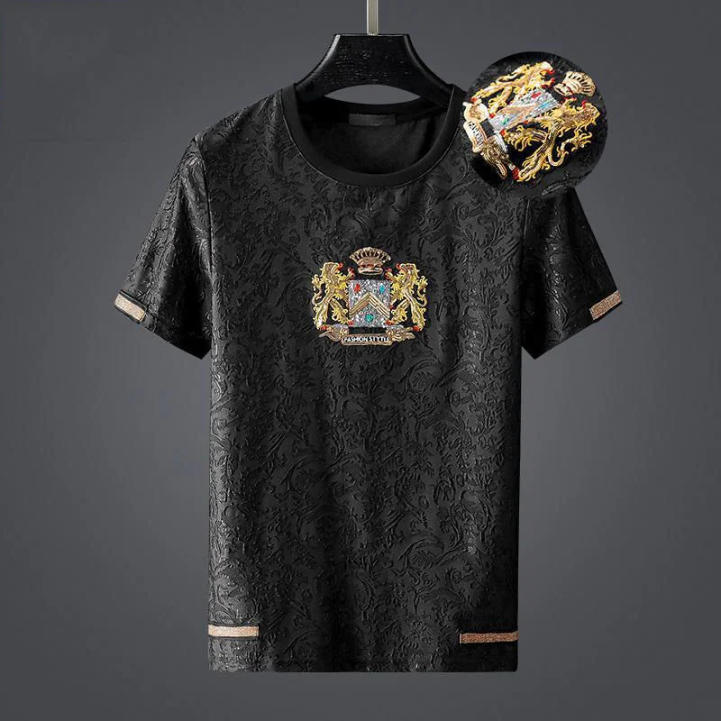 High end luxury fashion jacquard short t-shirt men's Korean version loose large personalized lion embroidered half sleeve
High end luxury fashion jacquard short t-shirt men's Korean version loose large personalized lion embroidered half sleeve