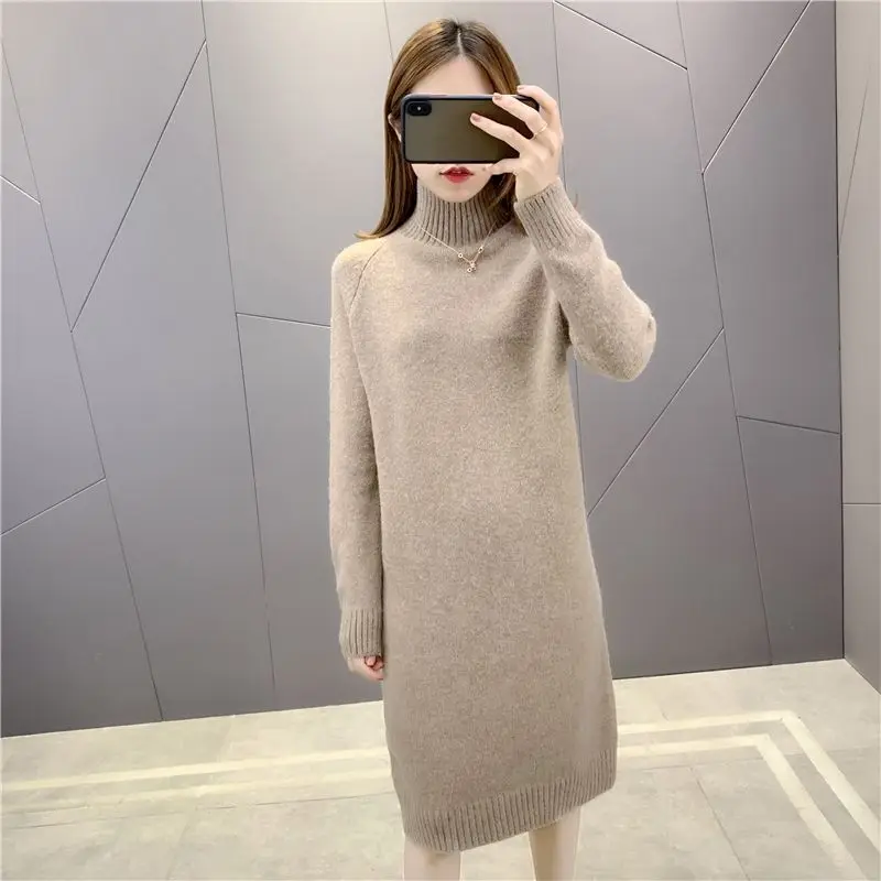 

2022 New Womens Sweater Thickening Warm Sweater Female Loose Long Section High Collar Simple Pullovers Female Winter Knitted Top