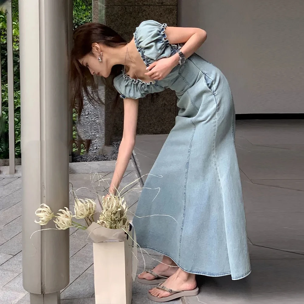 Denim Dress Women 2023 Summer New All-match Fashion Waist Bubble Sleeve Skirt Female Casual V-neck Slim Long Fish Tail Dresses
Denim Dress Women 2023 Summer New All-match Fashion Waist Bubble Sleeve Skirt Female Casual V-neck Slim Long Fish Tail Dresses