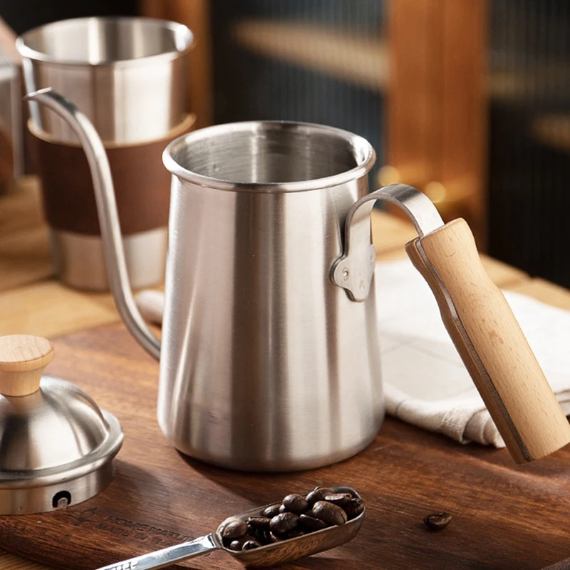 650Ml Hand-Brewed Coffee Pot Wooden Handle 304 Stainless Steel Fine Mouth Pot Brewing Pot Outdoor Coffee Maker Tool
650Ml Hand-Brewed Coffee Pot Wooden Handle 304 Stainless Steel Fine Mouth Pot Brewing Pot Outdoor Coffee Maker Tool