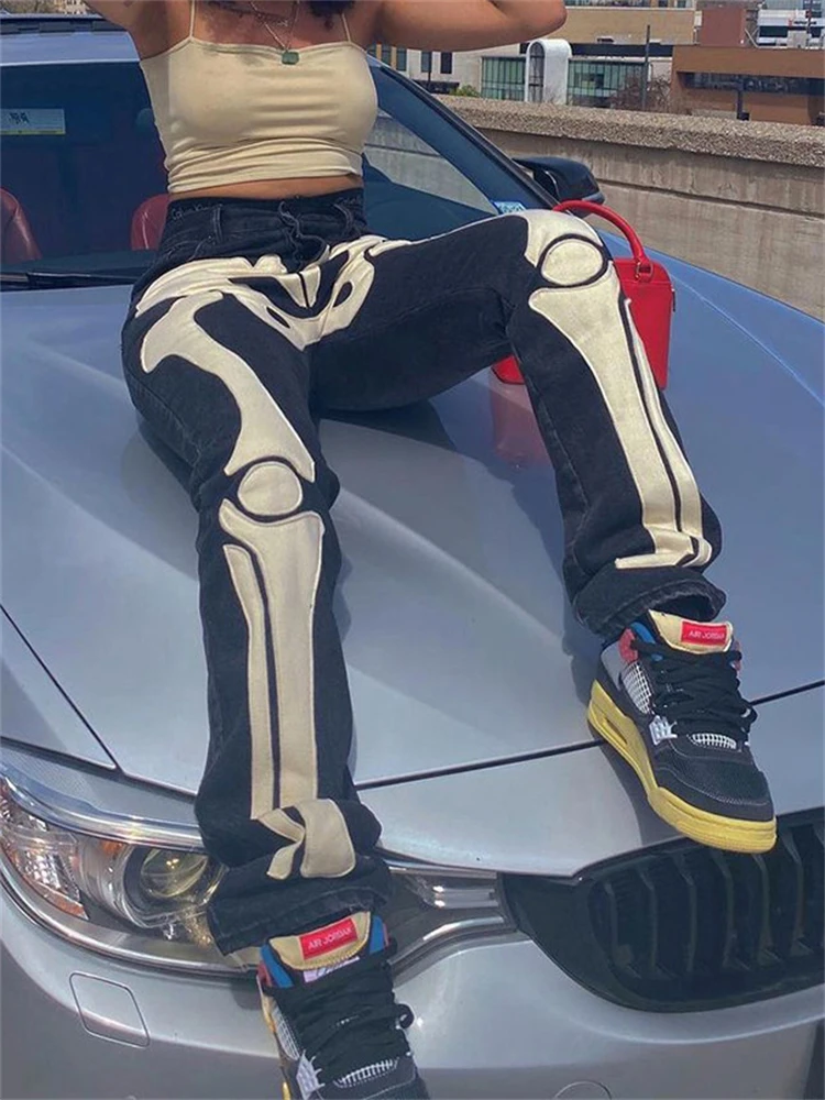 Yesikey Women's New Mid Waist Jeans Street Style Sexy Fashion Skinny Skull Print Jeans Cutout Straight Through Mid Waist Pants
Yesikey Women's New Mid Waist Jeans Street Style Sexy Fashion Skinny Skull Print Jeans Cutout Straight Through Mid Waist Pants