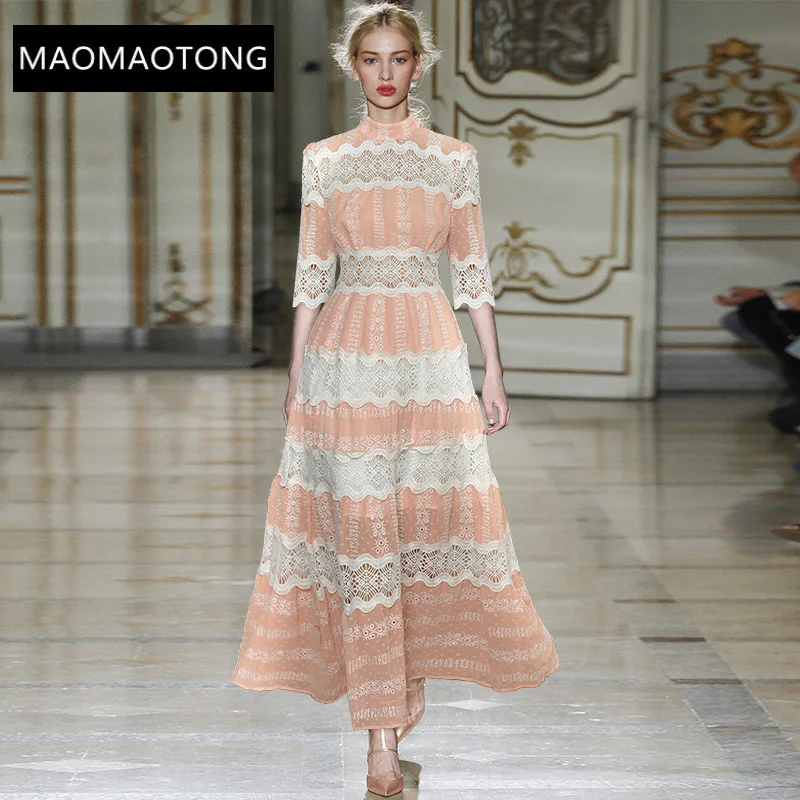 Fashion Designer dress Summer Women's Dress Stand collar Patchwork Hollow out Embroidery Vacation Party Maxi Dresses
Fashion Designer dress Summer Women's Dress Stand collar Patchwork Hollow out Embroidery Vacation Party Maxi Dresses