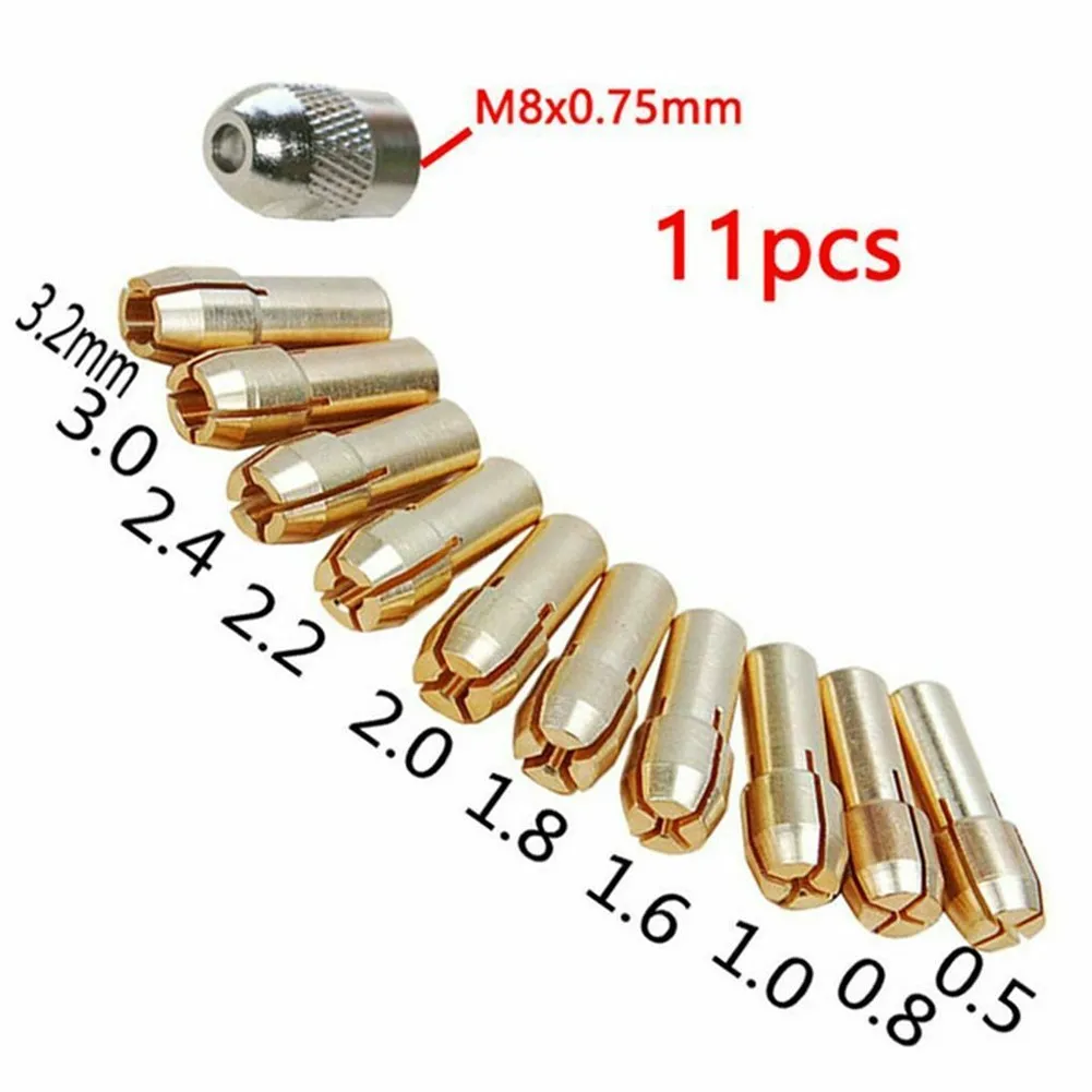 11 PCS/Set Power Tool Brass Drill Chucks Collet Bits 0.5mm-3.2mm Shank Screw Nut Replacement For Dremel Rotary Tool
11 PCS/Set Power Tool Brass Drill Chucks Collet Bits 0.5mm-3.2mm Shank Screw Nut Replacement For Dremel Rotary Tool