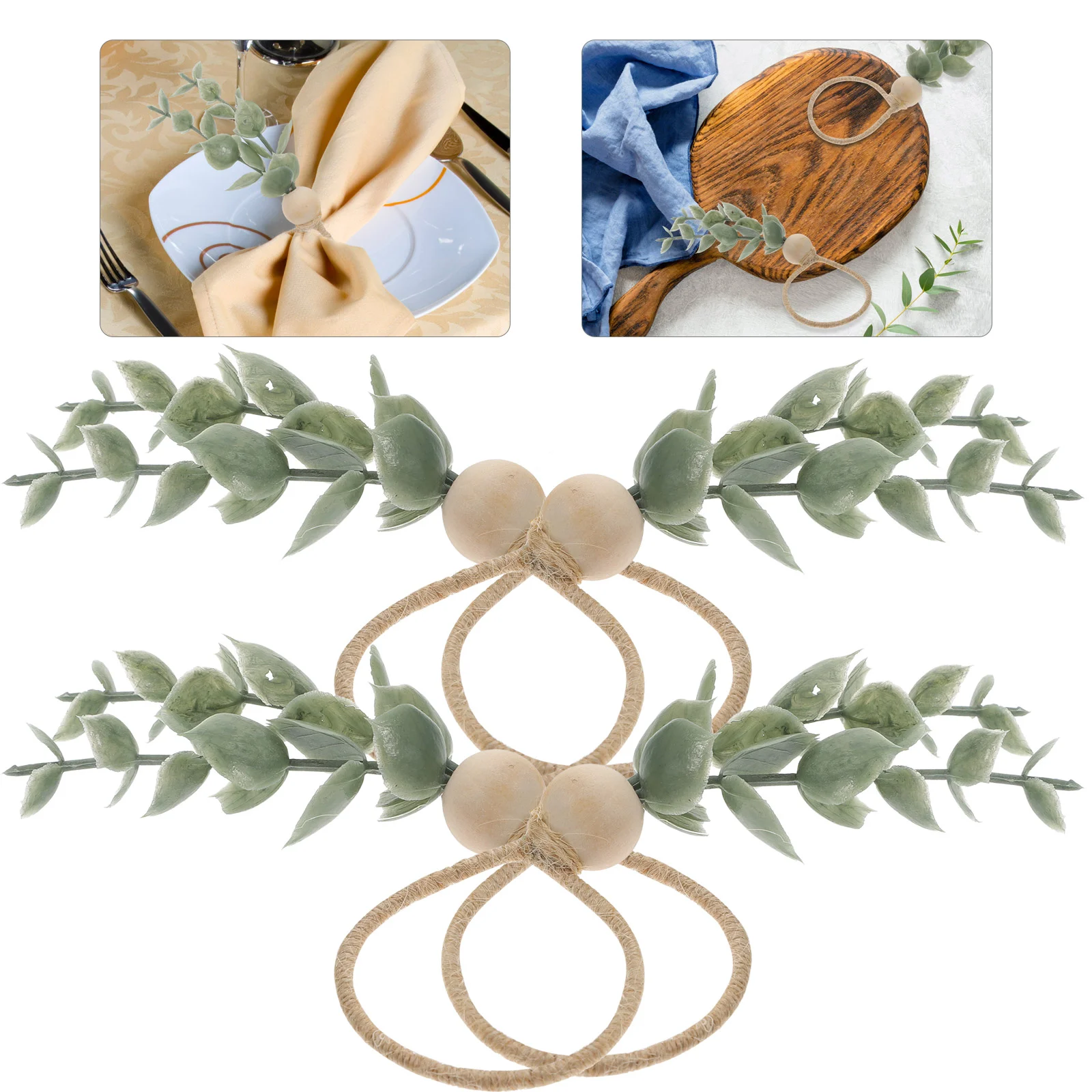 

Napkin Rings Holders Easter Eucalyptus Wooden Beads Leaf Greenery Farmhouse Spring Rustic Decorative Serviette Buckles