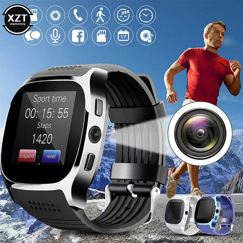 Смарт-часы T8 с Bluetooth сенсорным экраном и камерой поддержкой SIM-карты TF-карты
