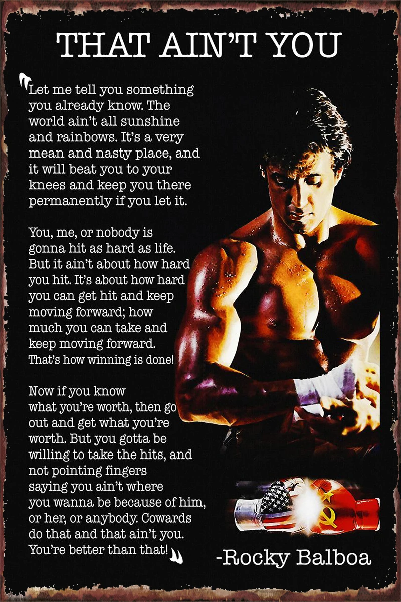 Мотивационный постер Balboa, оловянные таблички, Настенный декор, украшение для комнаты, Ретро винтажный металлический знак для мужчин, пещера...
Мотивационный постер Balboa, оловянные таблички, Настенный декор, украшение для комнаты, Ретро винтажный металлический знак для мужчин, пещера...