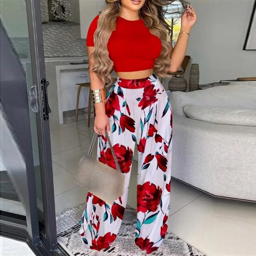 M-4XL Summer 2Pcs Crop Top Pants Set Round Neck Cropped Tight Top Floral Print Wide Leg Loose Trousers Beach Style Women Outfit
M-4XL Summer 2Pcs Crop Top Pants Set Round Neck Cropped Tight Top Floral Print Wide Leg Loose Trousers Beach Style Women Outfit