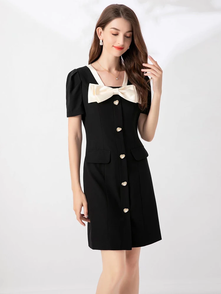 New Women's Summer Vacation Fashion High Quality Button Bow Vintage Elegant High Street Celebrity Casual Party Black Mini Dress 
New Women's Summer Vacation Fashion High Quality Button Bow Vintage Elegant High Street Celebrity Casual Party Black Mini Dress