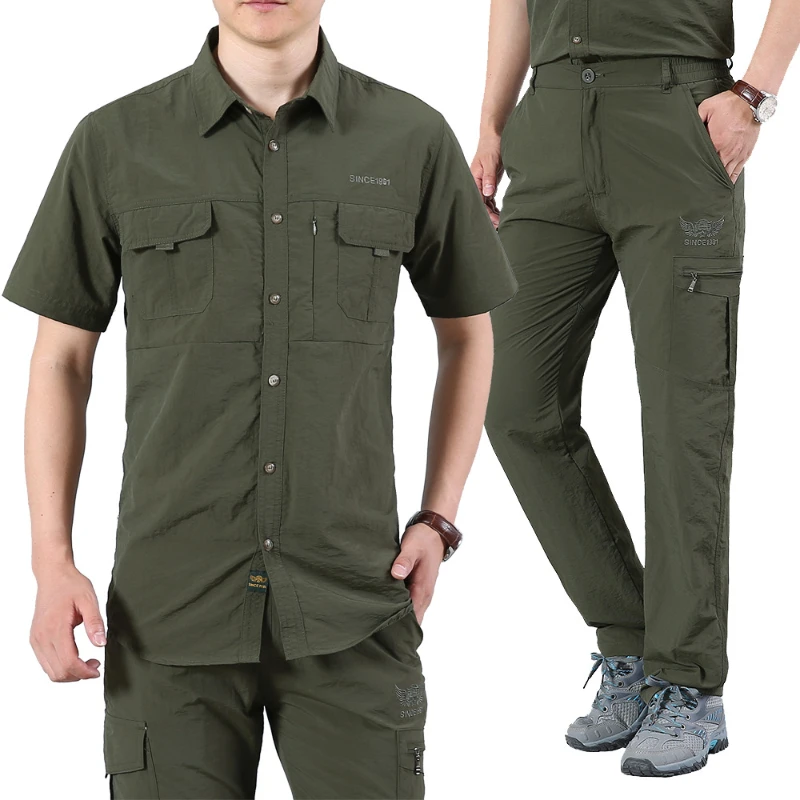 Summer Men's Short Sleeved Suit Military Style Casual Shirt+Pants Two-Piece Outdoor Fishing Clothing Streetwear Turn-Down Collar
Summer Men's Short Sleeved Suit Military Style Casual Shirt+Pants Two-Piece Outdoor Fishing Clothing Streetwear Turn-Down Collar