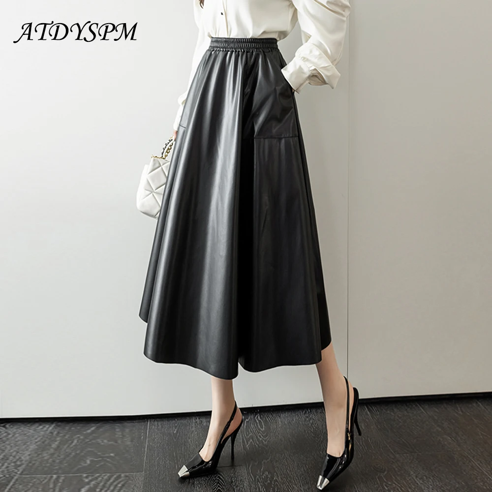 Elastic Waist Loose Women A-Line PU Leather Skirts Elegant Casual Pleated Long Skirts With Pocket Lady Autumn Winter Streetwear
Elastic Waist Loose Women A-Line PU Leather Skirts Elegant Casual Pleated Long Skirts With Pocket Lady Autumn Winter Streetwear