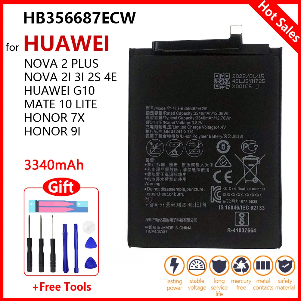 

Orginal HB356687ECW 3340mAh Battery For Huawei G10 Mate 10 Lite Nova 2 plus Nova 2i 3I 2S 4E Honor 7x Honor 9i Batteries