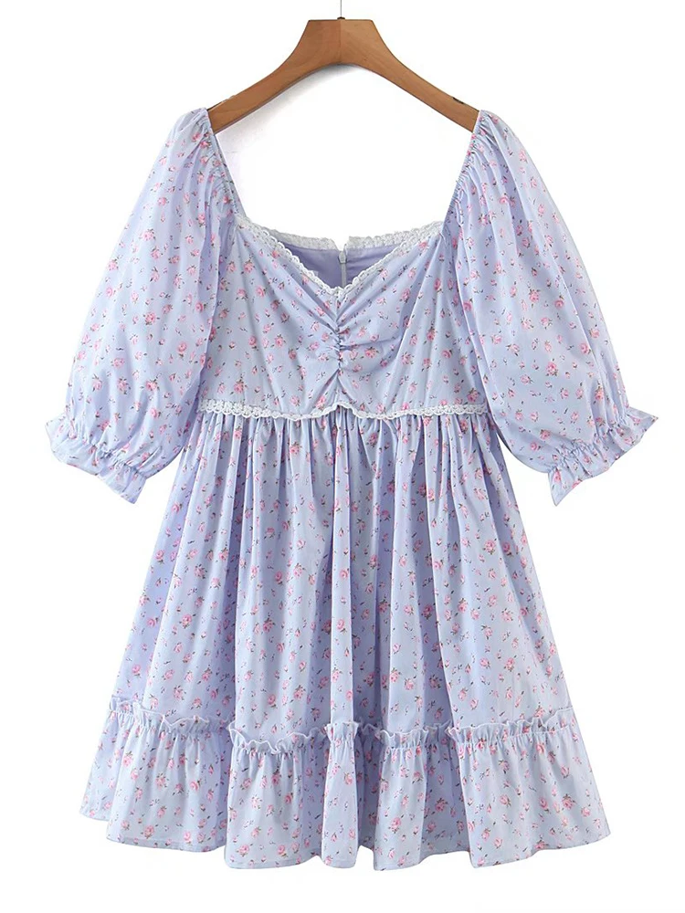 YENKYE 2022 Women Sweet Lace Trim Floral Print Purple Mini Dress Vintage Puff Sleeve Elegant Ladies Party Dresses Summer Robe
YENKYE 2022 Women Sweet Lace Trim Floral Print Purple Mini Dress Vintage Puff Sleeve Elegant Ladies Party Dresses Summer Robe