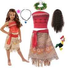 Disney Halloween Dress Up Party Moana Costume Little Girl Princess Fancy Clothes Children Vaiana Outfit for 2 3 5 6 8 10Y