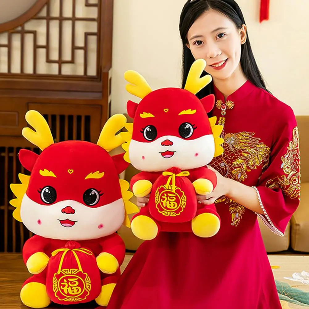 

Мультяшная вышитая игрушка дракон китайский новый год Зодиак Дракон плюшевая кукла счастливая сумка талисман подарок для 2024 мягкая набивная подушка