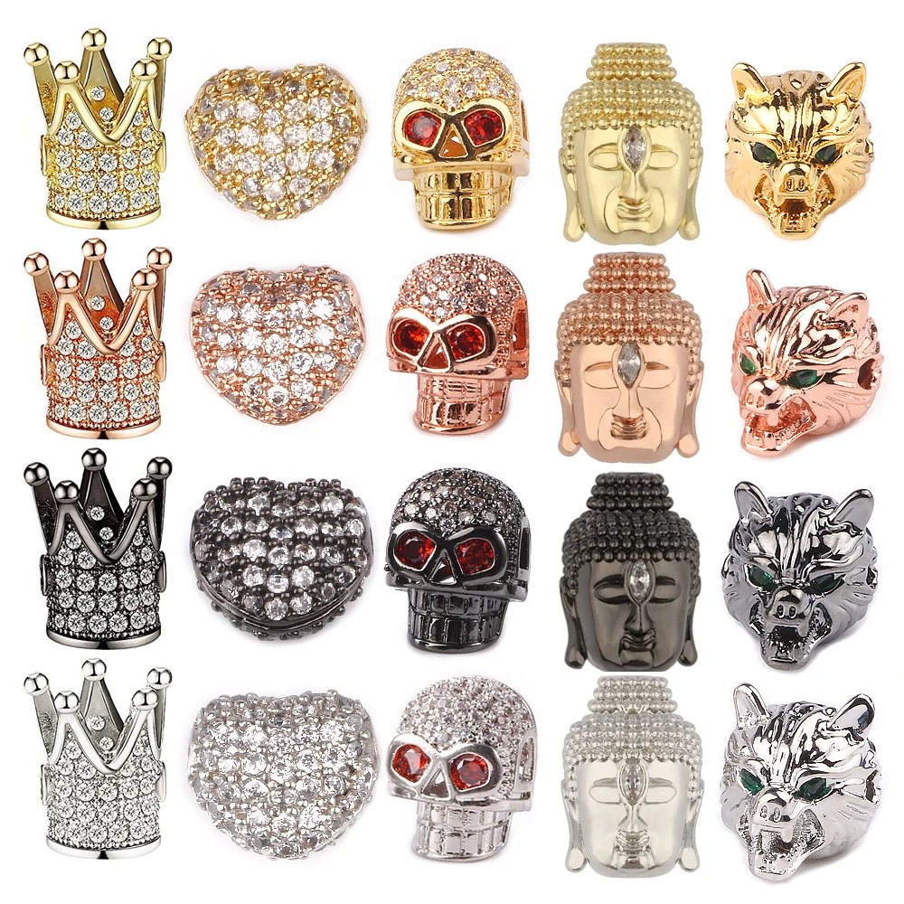 3pcs Micro Pave White Zircon CZ Crown Animal Buddha Skull Head Loose Spacer Copper Beads For Jewelry Making DIY Bracelet Earring
3pcs Micro Pave White Zircon CZ Crown Animal Buddha Skull Head Loose Spacer Copper Beads For Jewelry Making DIY Bracelet Earring