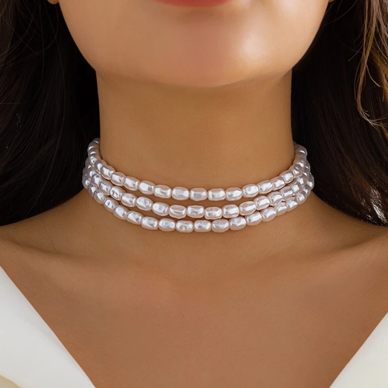 

XINSOM Elegant Imitation Baroque Pearl Choker Necklace For Women Multilayer Party Wedding Necklace Fashion Jewelry Girls Gift