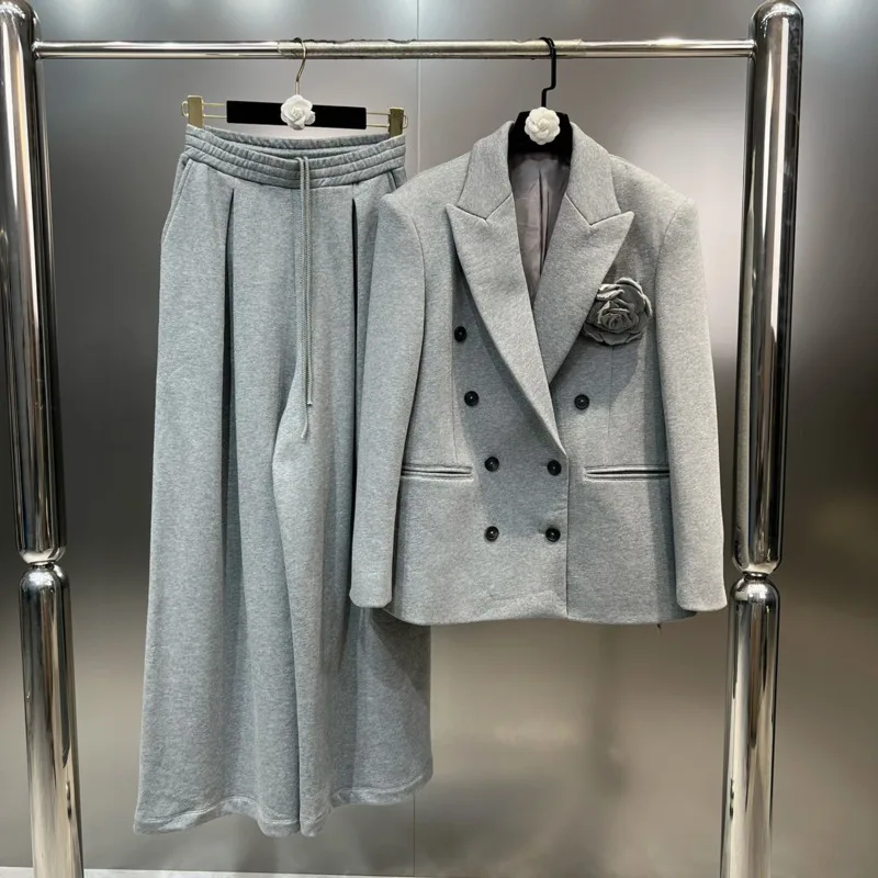 2023 Autumn Winter Double Breasted Buttons Petal Applique Blazer Coat Drawstring Elastic Waist Pants Two Piece Set GM084
2023 Autumn Winter Double Breasted Buttons Petal Applique Blazer Coat Drawstring Elastic Waist Pants Two Piece Set GM084