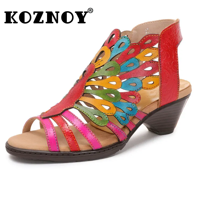 Koznoy Women sandals 5cm Ethnic Hollow Big Size Shoes Elegance Luxury Artistic Peacock Genuine Leather Summer Chunky Heel Ladies
Koznoy Women sandals 5cm Ethnic Hollow Big Size Shoes Elegance Luxury Artistic Peacock Genuine Leather Summer Chunky Heel Ladies