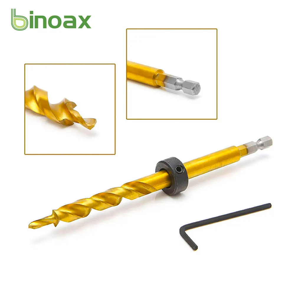 

Binoax Hex Pocket Hole 3/8" Twist Step Drill Bit+Stop Collar Set for Kreg Jig Guide