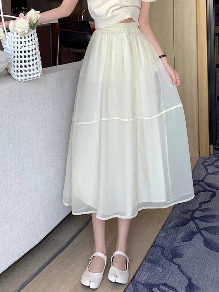 Юбка Женская длинная сетчатая, элегантная Милая Повседневная трапециевидная юбка с высокой талией, в Корейском стиле, на осень
Юбка Женская длинная сетчатая, элегантная Милая Повседневная трапециевидная юбка с высокой талией, в Корейском стиле, на осень