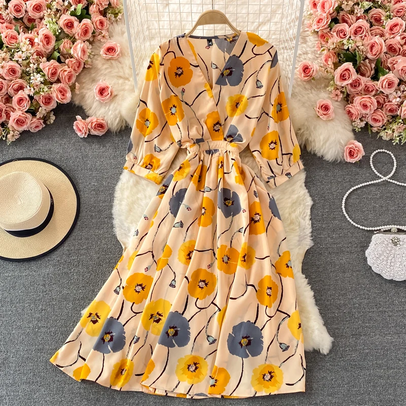ELLIEXI Women Flower Print Dress Spring Chiffon Elegant V-Neck Lace Up Dresses Casual High Waist A-Line Bohemian Party Vestidos
ELLIEXI Women Flower Print Dress Spring Chiffon Elegant V-Neck Lace Up Dresses Casual High Waist A-Line Bohemian Party Vestidos