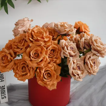 D10cm European style 9-head Diamond Rose artificial flower wedding table white rose bouquet curled rose artificial flower
